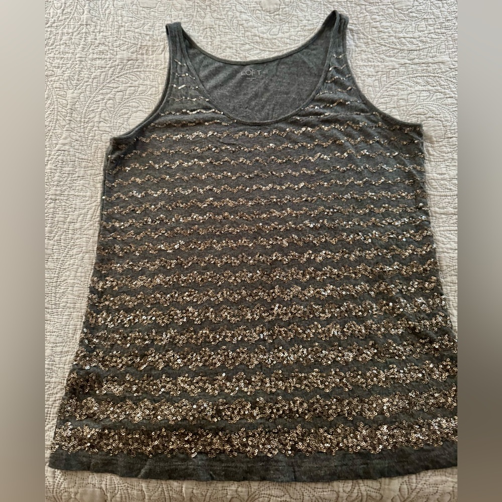 LOFT Charcoal Sequin Tank Top